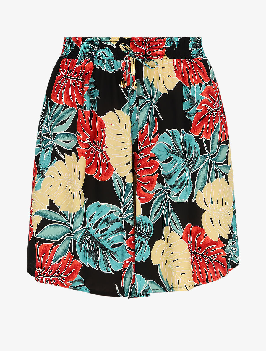 Short fluide imprimé plantes tropicales - Noir - 1