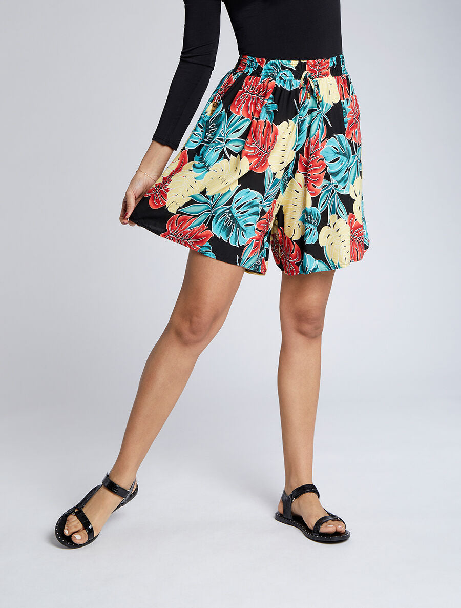 Short fluide imprimé plantes tropicales - Noir - 4