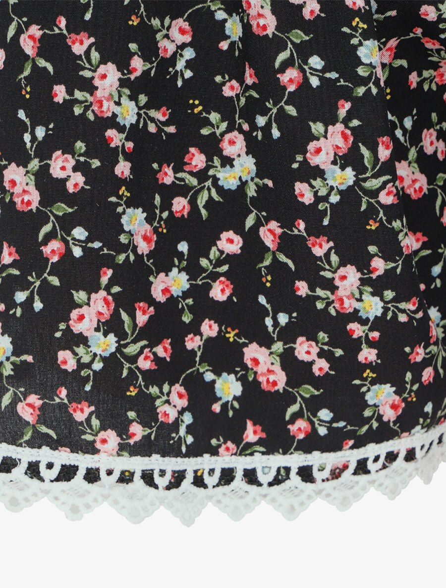 Short imprimé petites fleurs à bords en crochet - Noir - 3