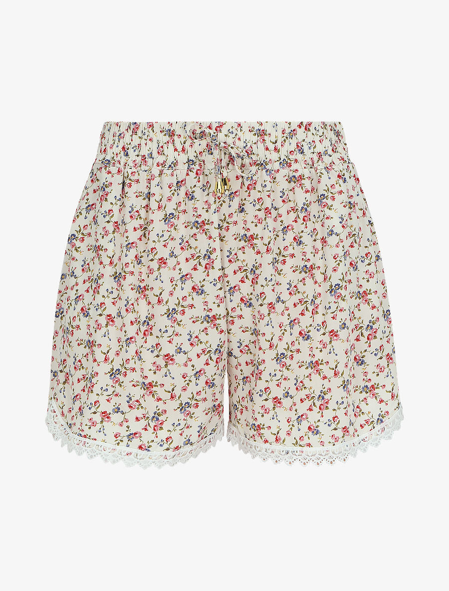 Short imprimé petites fleurs à bords en crochet - Écru - 1