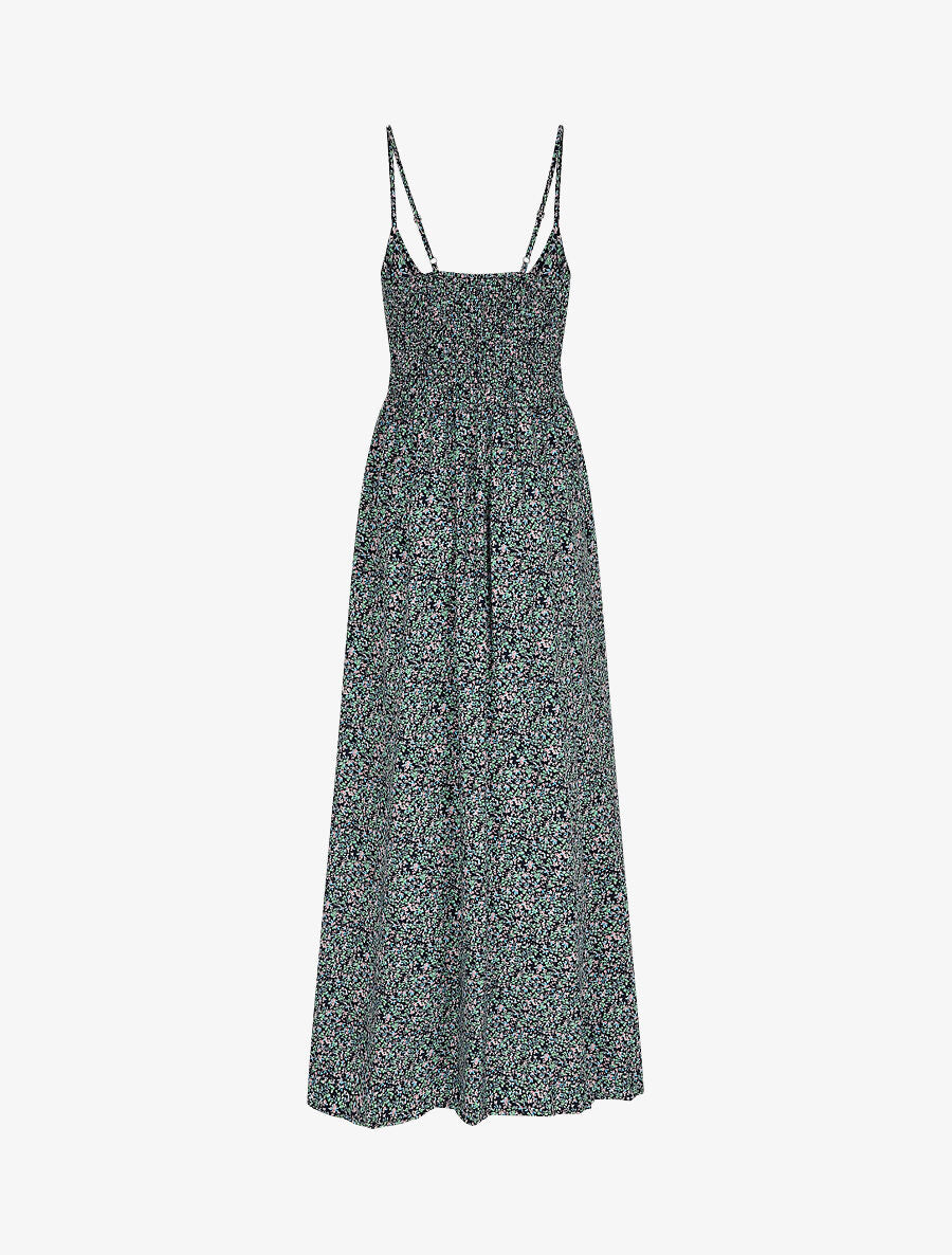 Robe longue à fines bretelles imprimé petites fleurs - Marine - 2