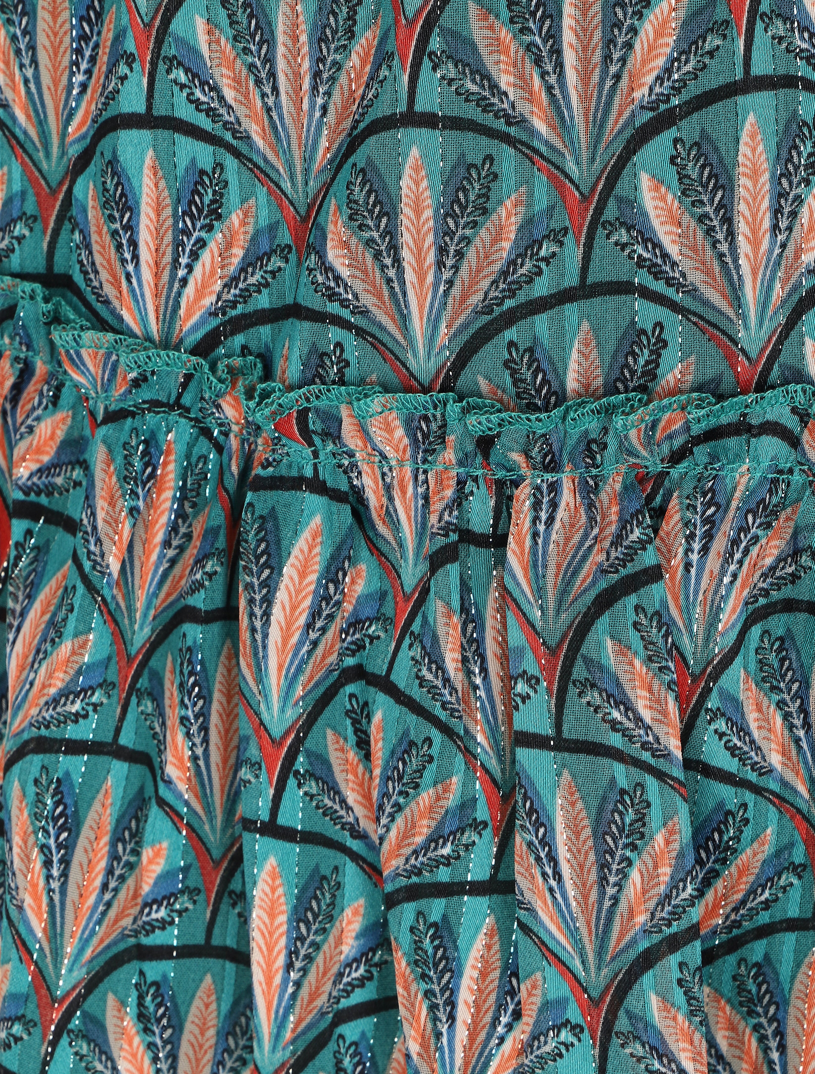 Jupe courte à imprimé feuillage irisé et bords volantés - Vert - 3