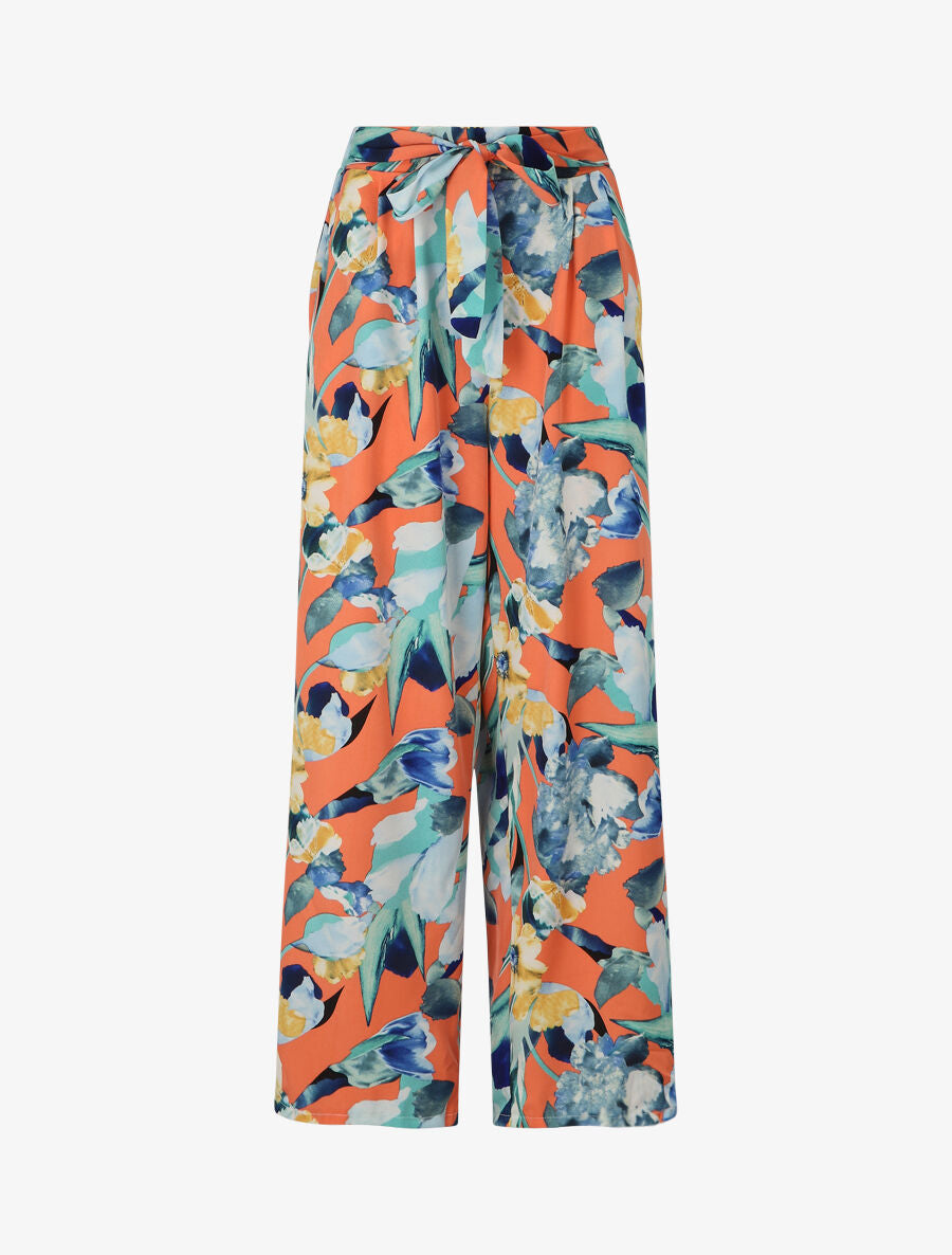 Pantalon ample imprimé fleurs stylisées - Saumon - 1
