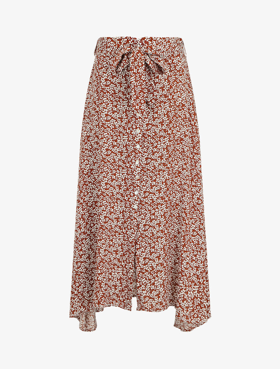 Jupe longue boutonnée à bas asymétrique - Marron - 4