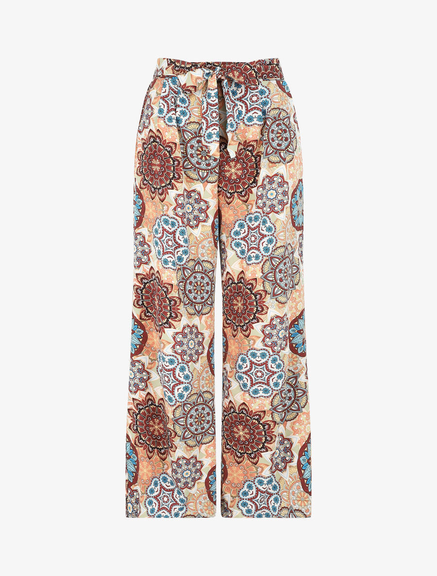 Pantalon élastiqué à imprimé foulard - Beige - 5