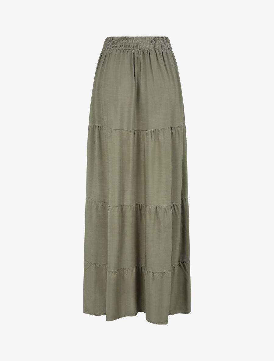 Jupe longue à taille élastiquée - Kaki - 2