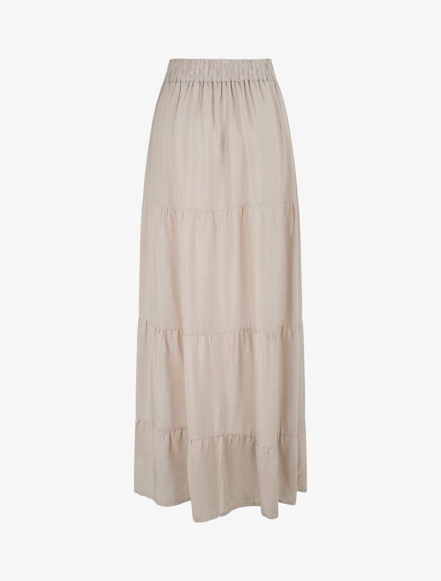 Jupe longue à taille élastiquée - Beige - 2