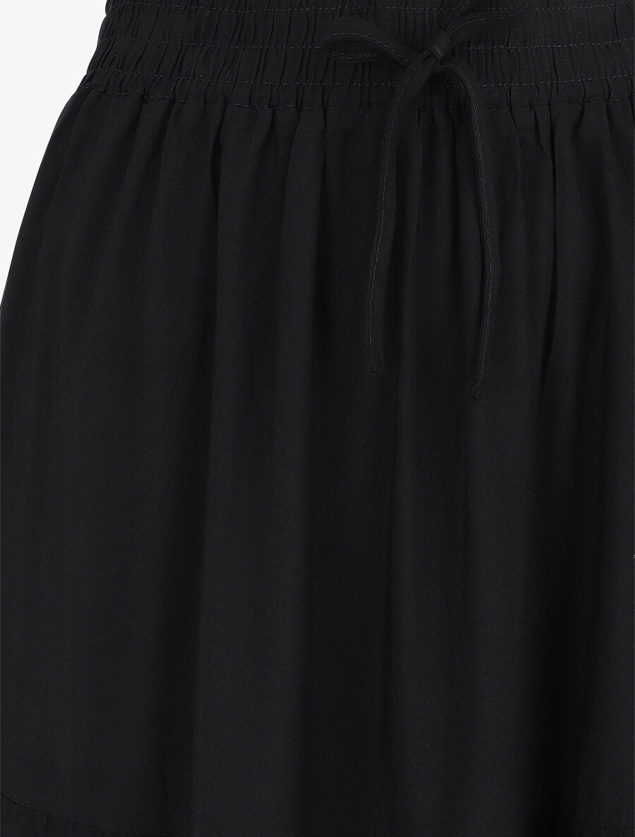 Jupe longue à taille élastiquée - Noir - 3