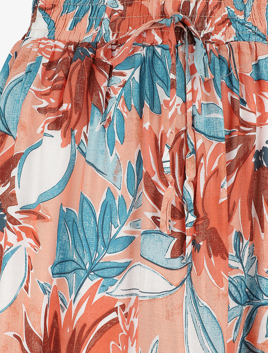Jupe longue à taille élastiquée à imprimé fleuri - Rose - 3