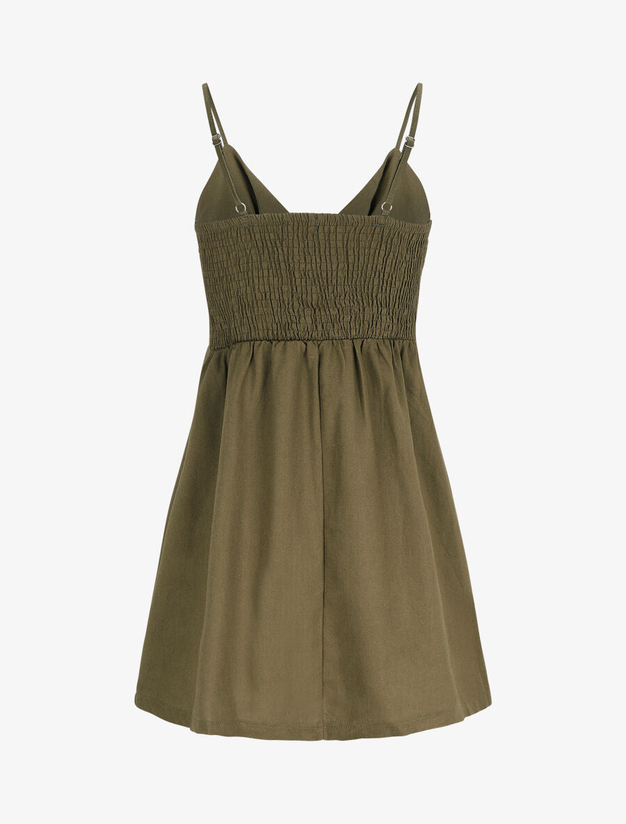 Robe à bretelles et noeud - Kaki - 2
