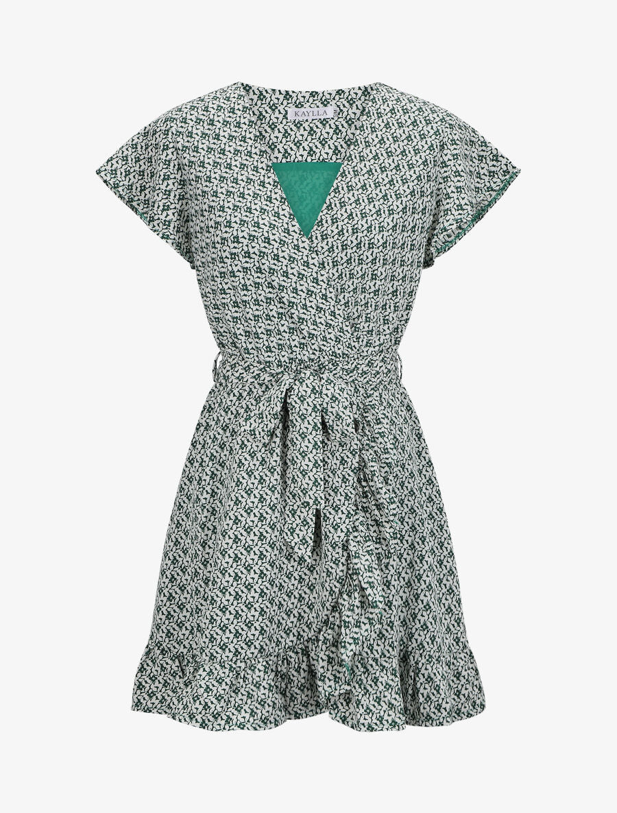 Robe mi-longue imprimée à bord volanté - Vert - 4