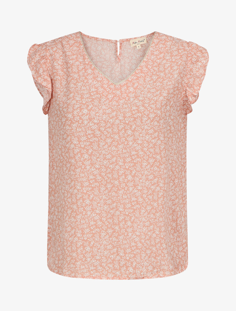 Blouse à imprimé fleuri et manches volantées - Rose - 1