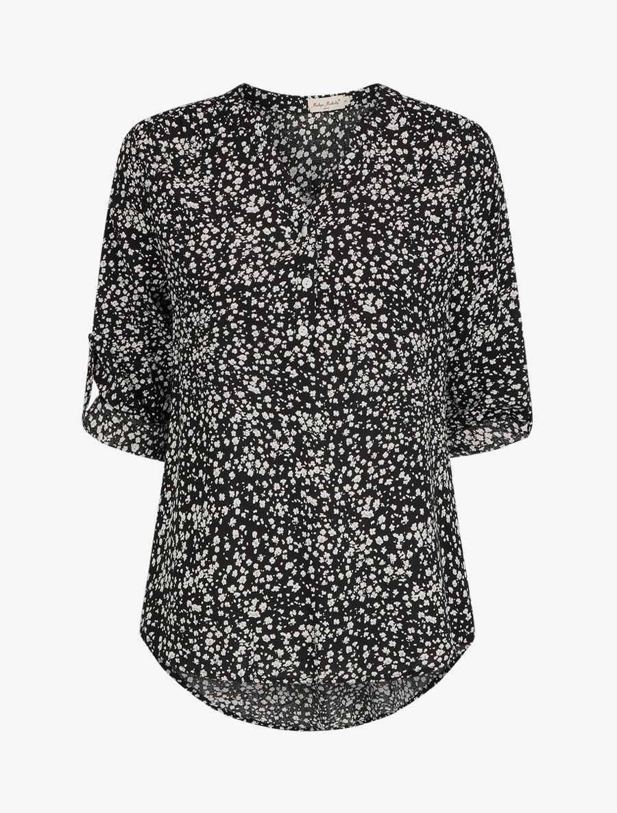 Blouse à imprimé à floral - Noir - 1