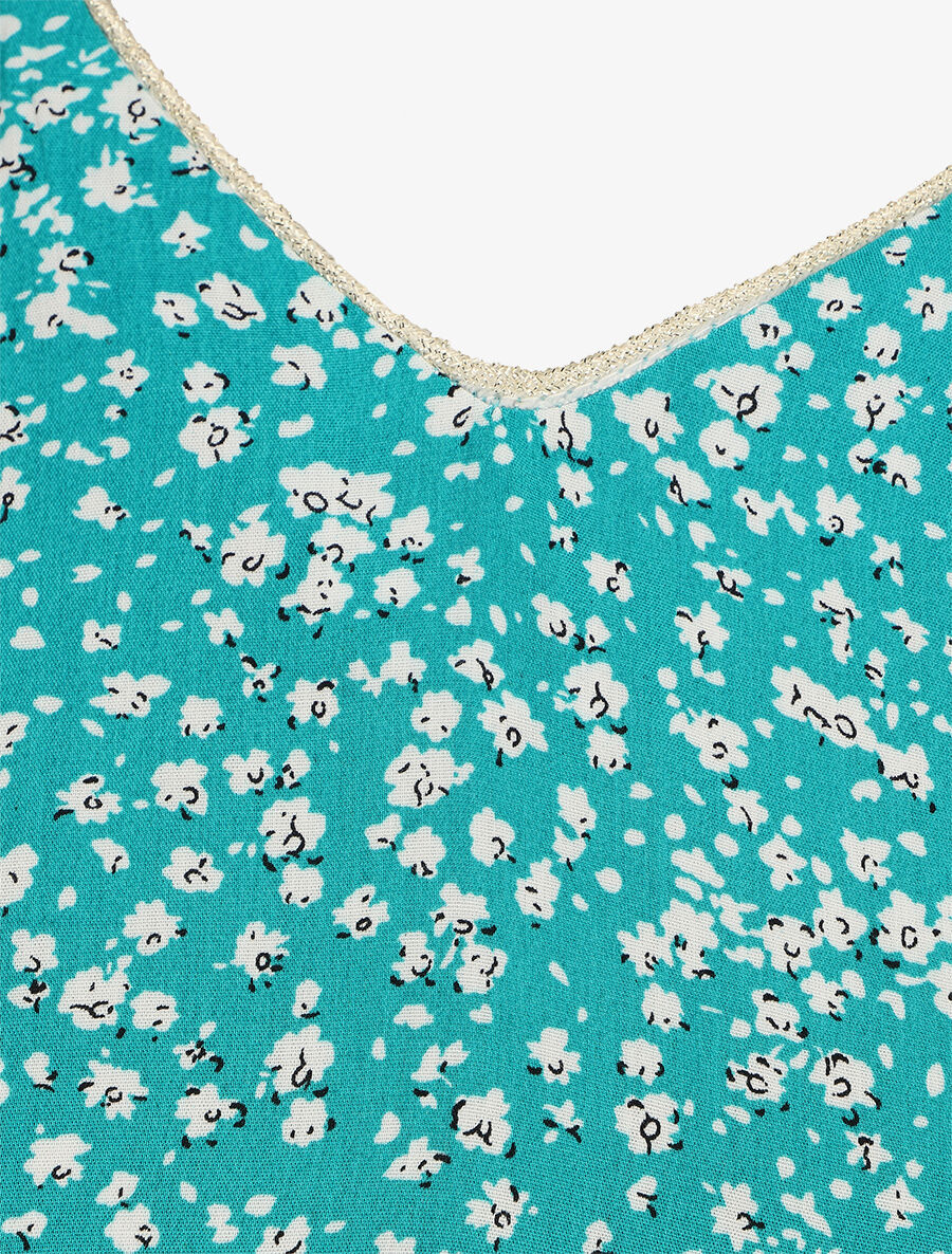 Blouse à imprimé petites fleurs et manches volantées - Turquoise - 3