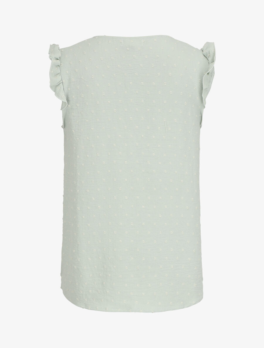 Blouse unie à manches volantées - Vert d&