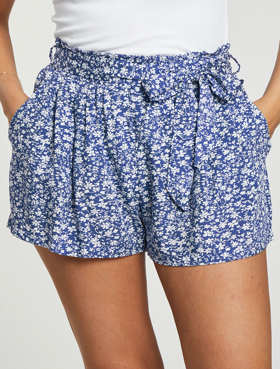 Short à imprimé fleuri - Bleu - 4