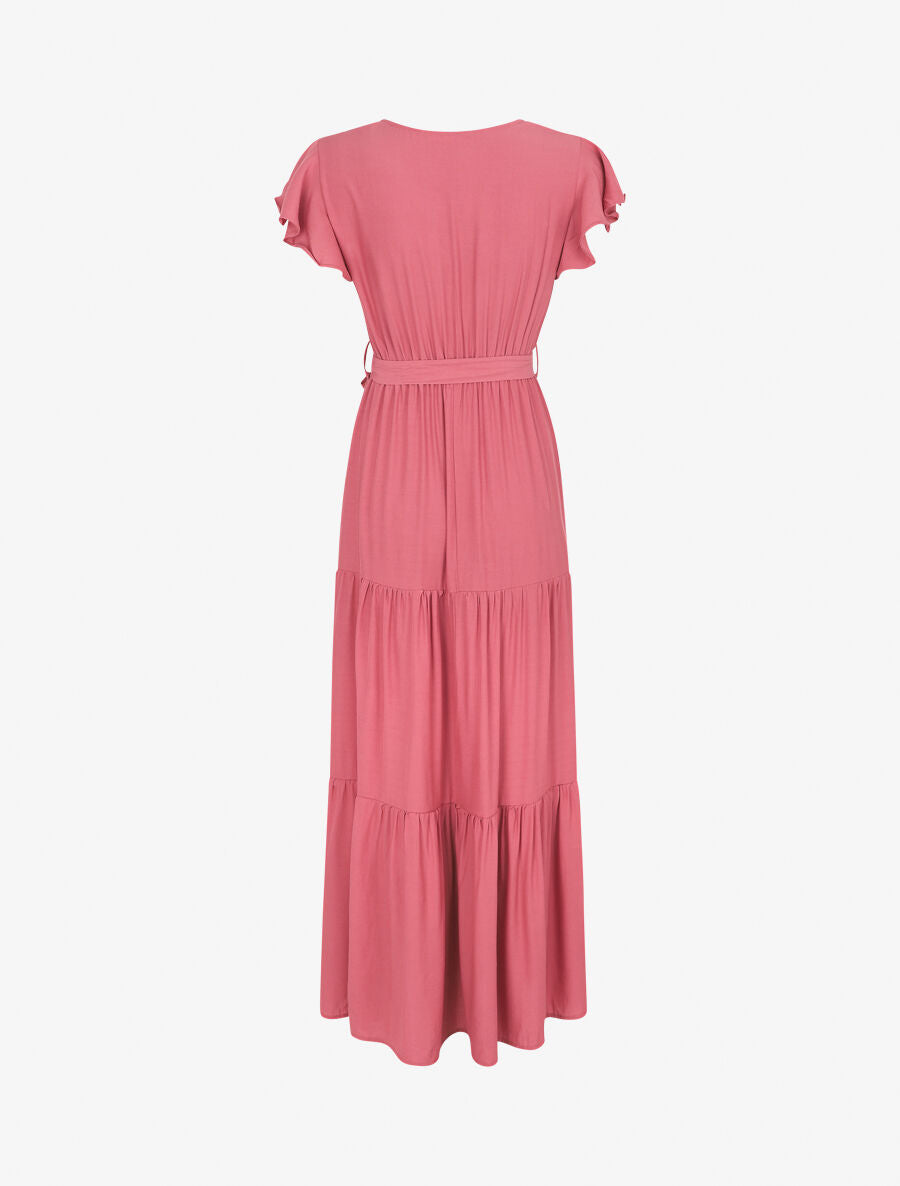 Robe longue unie évasée - Rose - 2