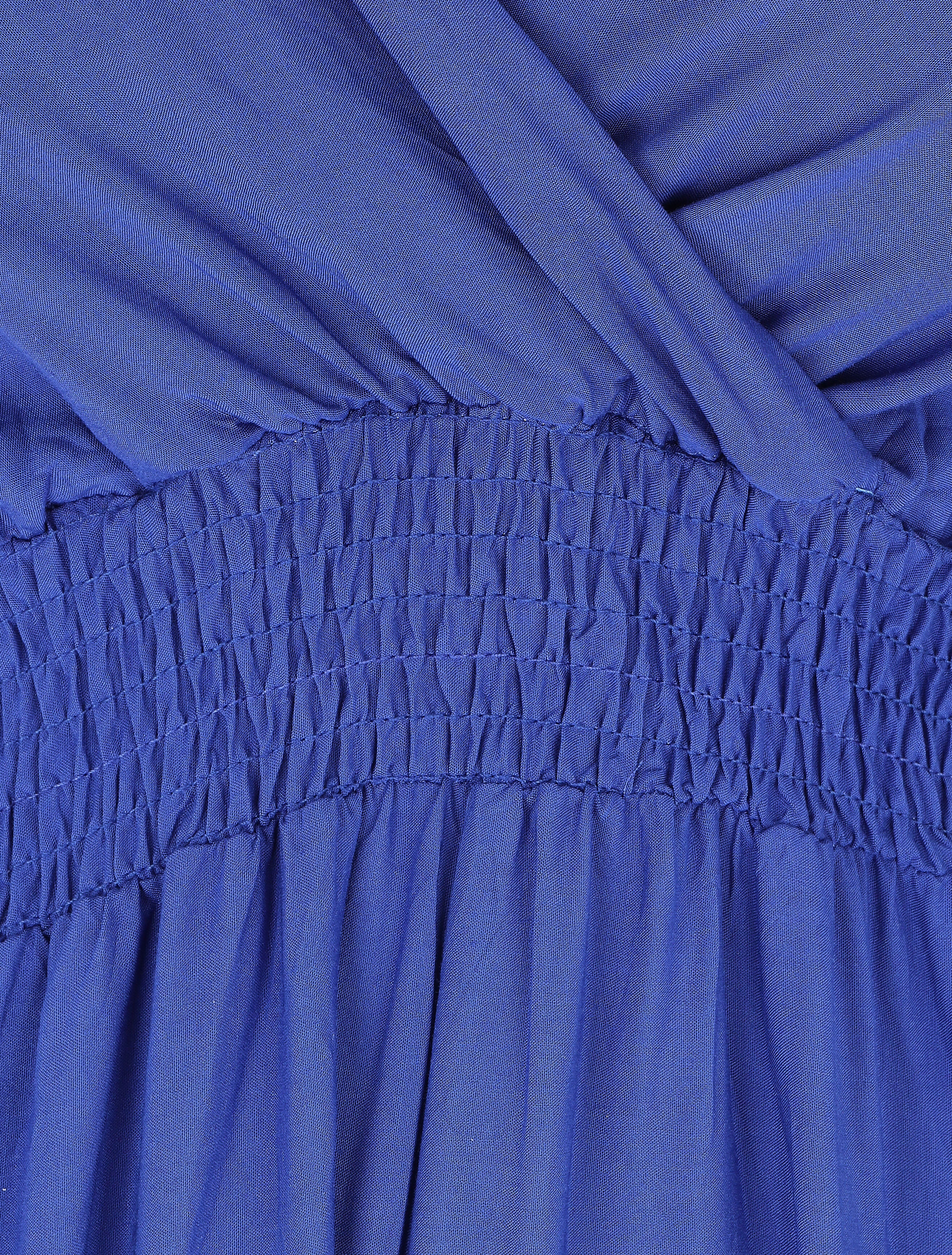 Robe longue unie à taille et dos élastiqués - Bleu - 3