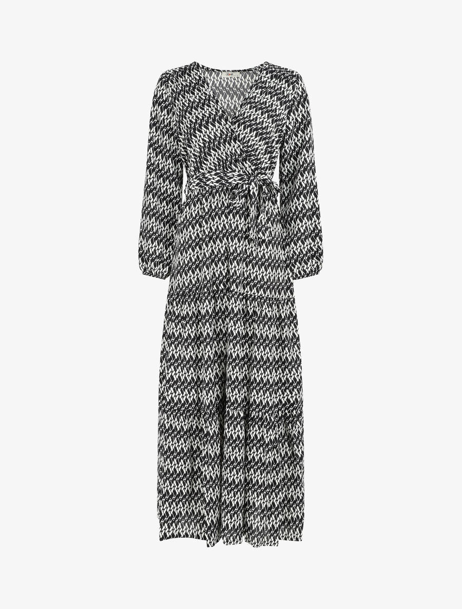 Robe longue graphique à col cache-coeur - Noir - 1