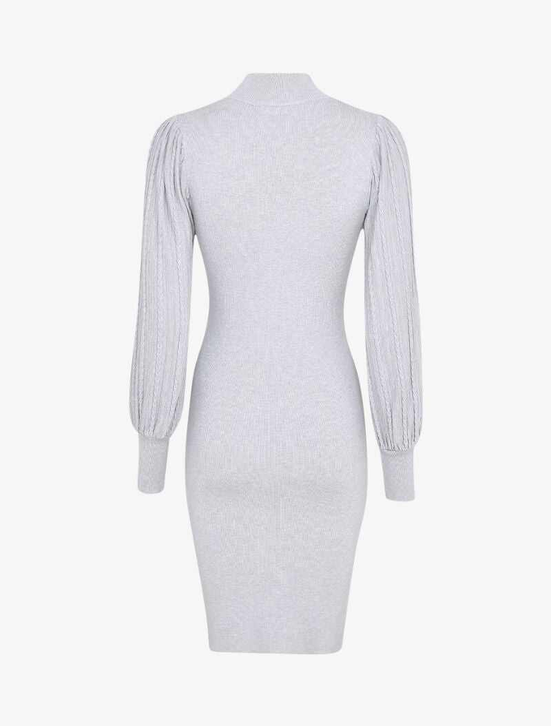 Robe pull à manches bouffantes en maille tressée - Gris - 2