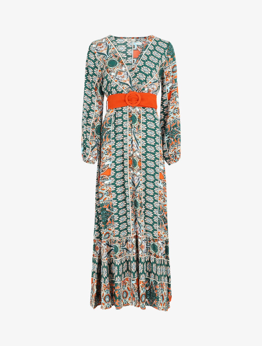 Robe longue empire imprimé fresque - Vert - 5