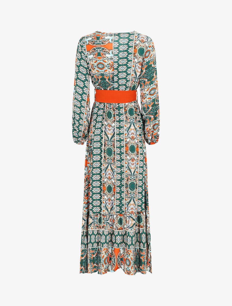 Robe longue empire imprimé fresque - Vert - 2
