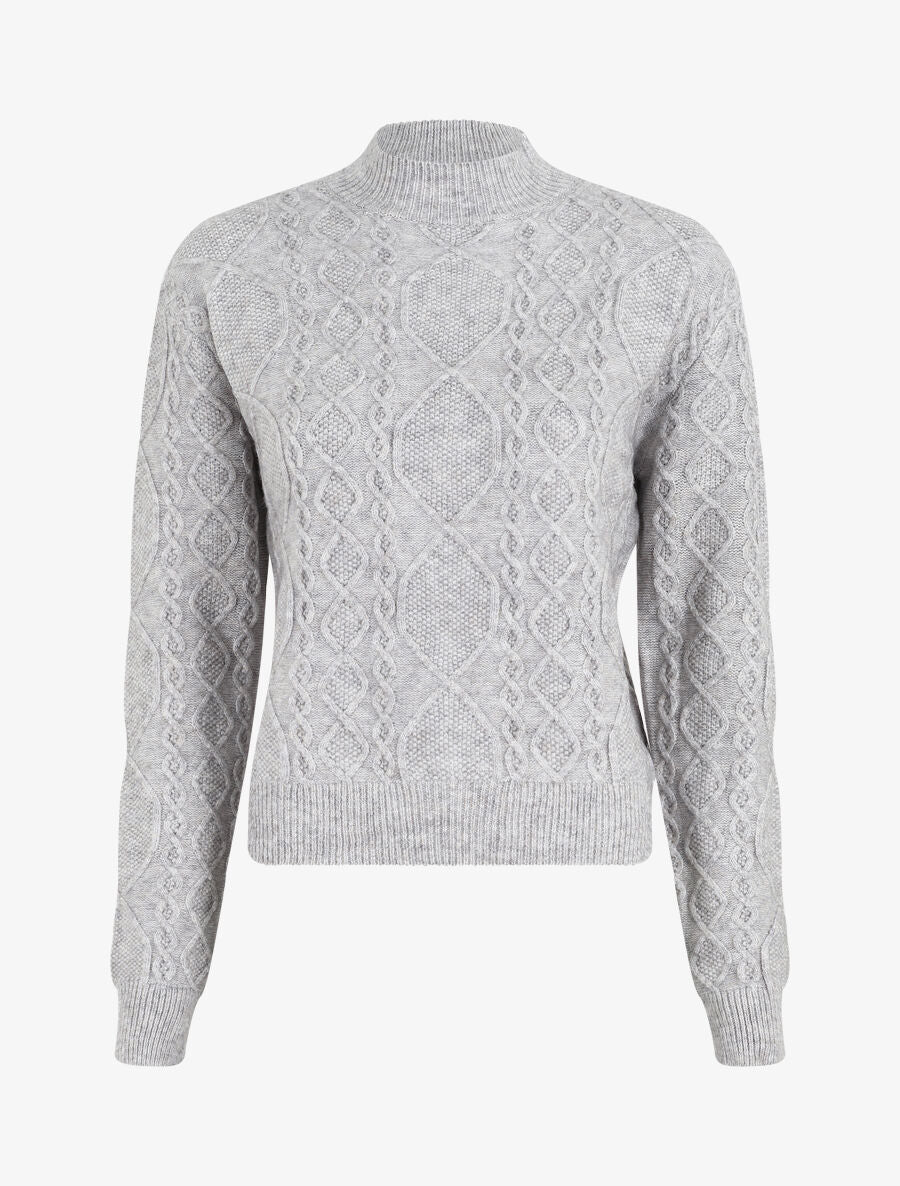 Pull en laine mélangée à motif lignes entrelacées - Gris - 1