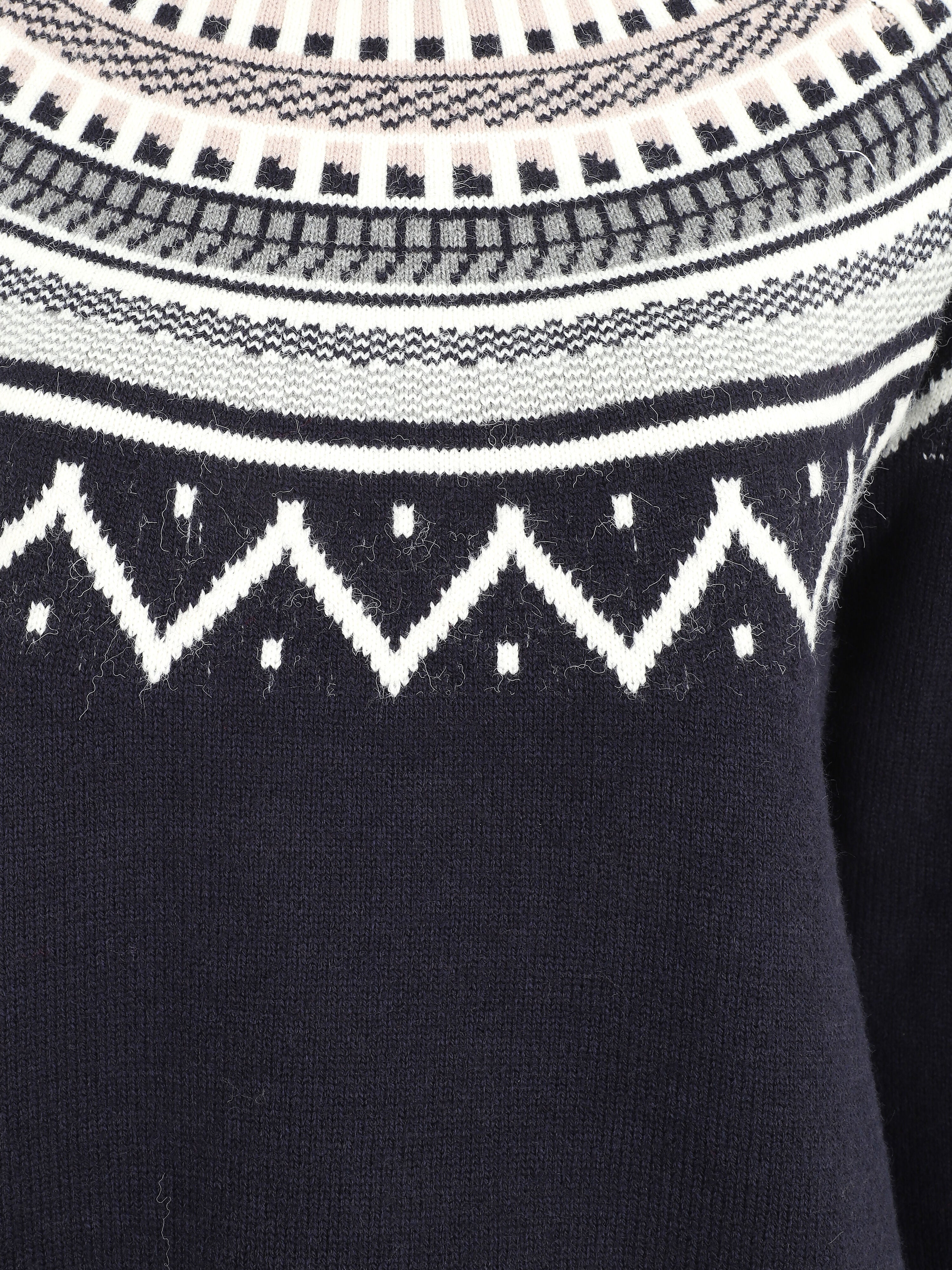 Pull col rond à motif norvégien - Marine - 3