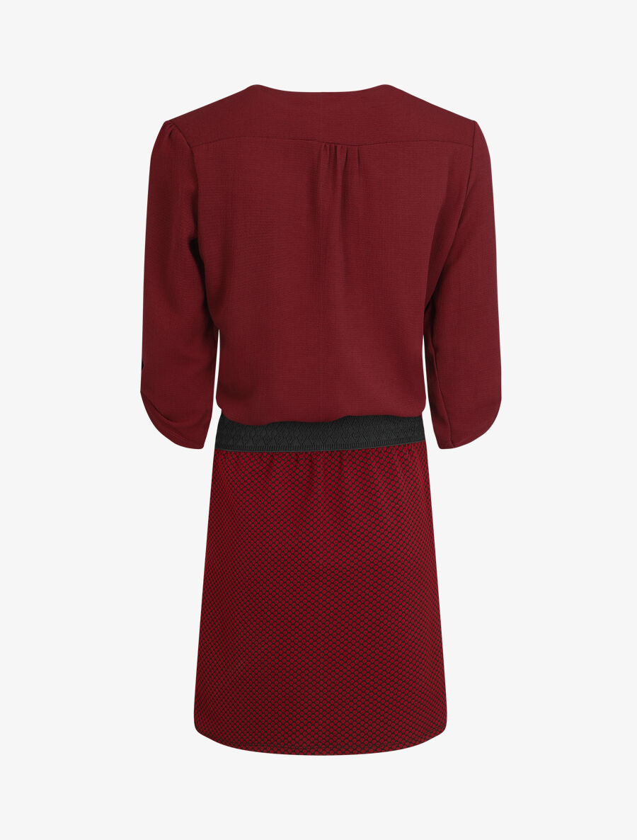 Robe droite imprimé graphique bi-matière - Bordeaux - 2