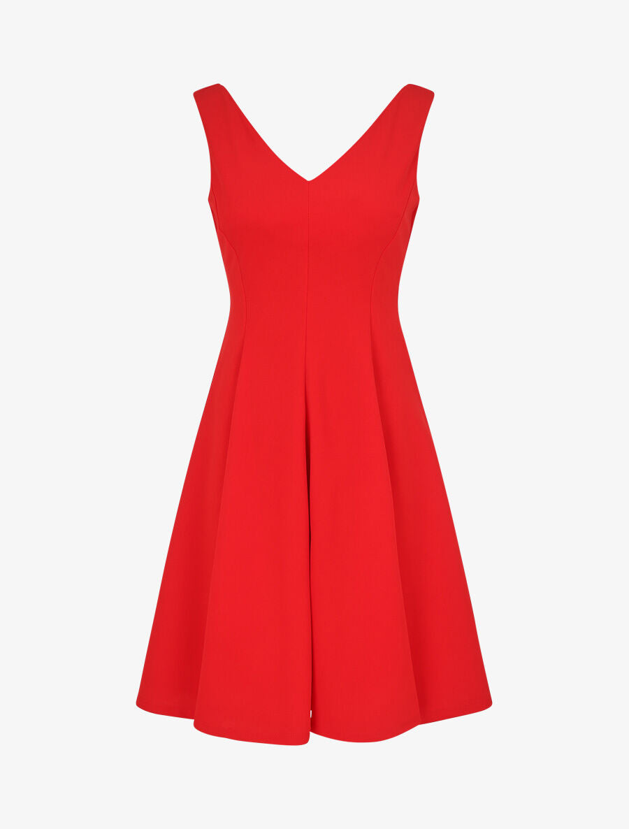 Robe patineuse unie à col V - Rouge - 5