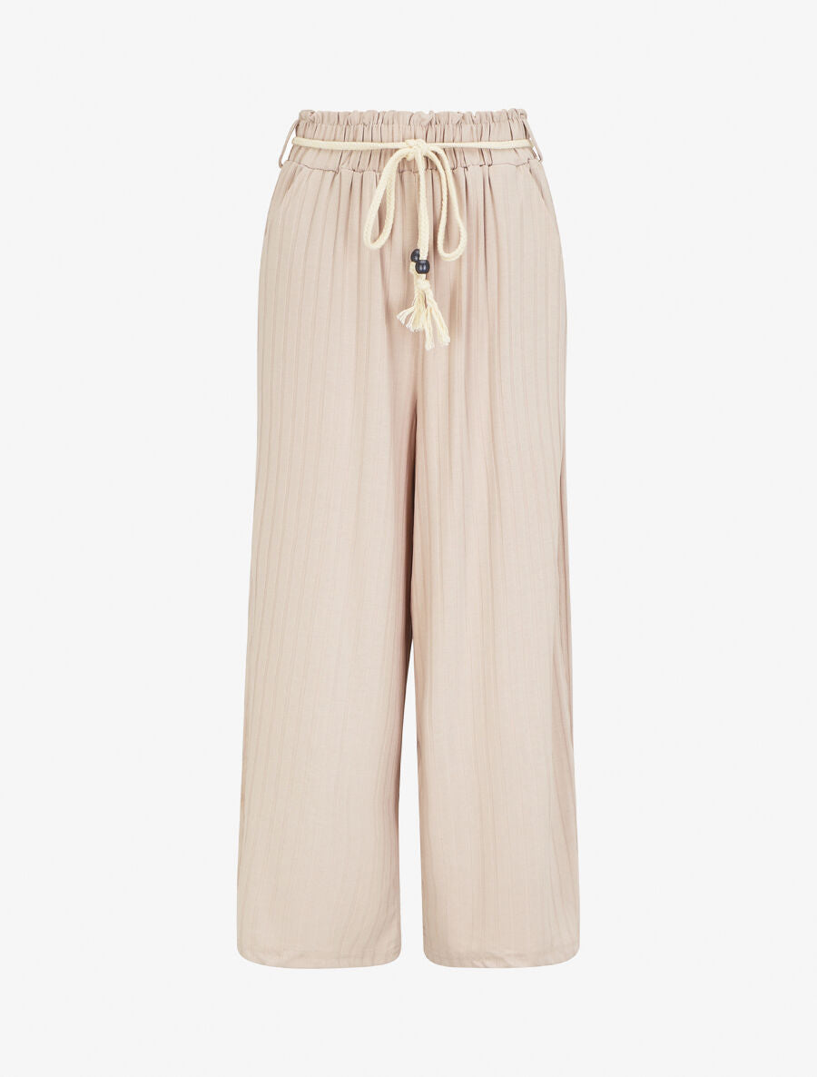 Pantalon côtelé taille haute coupe ample - Beige - 5