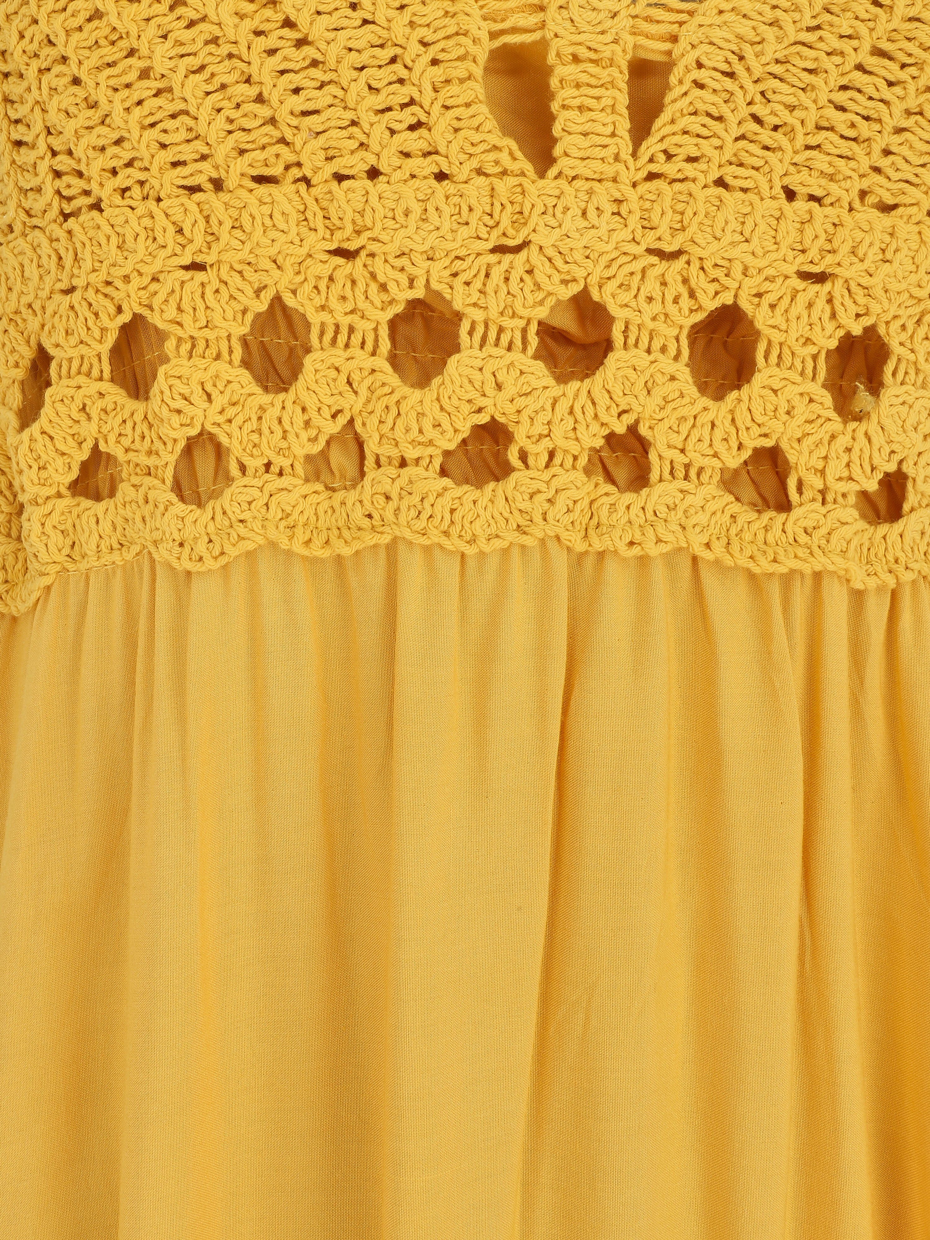 Robe longue dos-nu et broderies - Jaune - 4