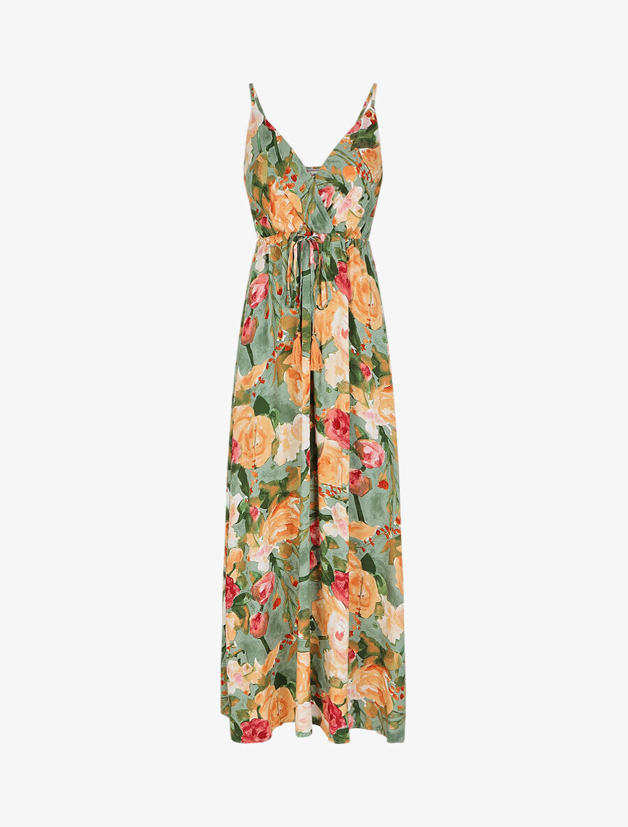 Robe longue élastiquée à imprimé fleurs - Vert - 5
