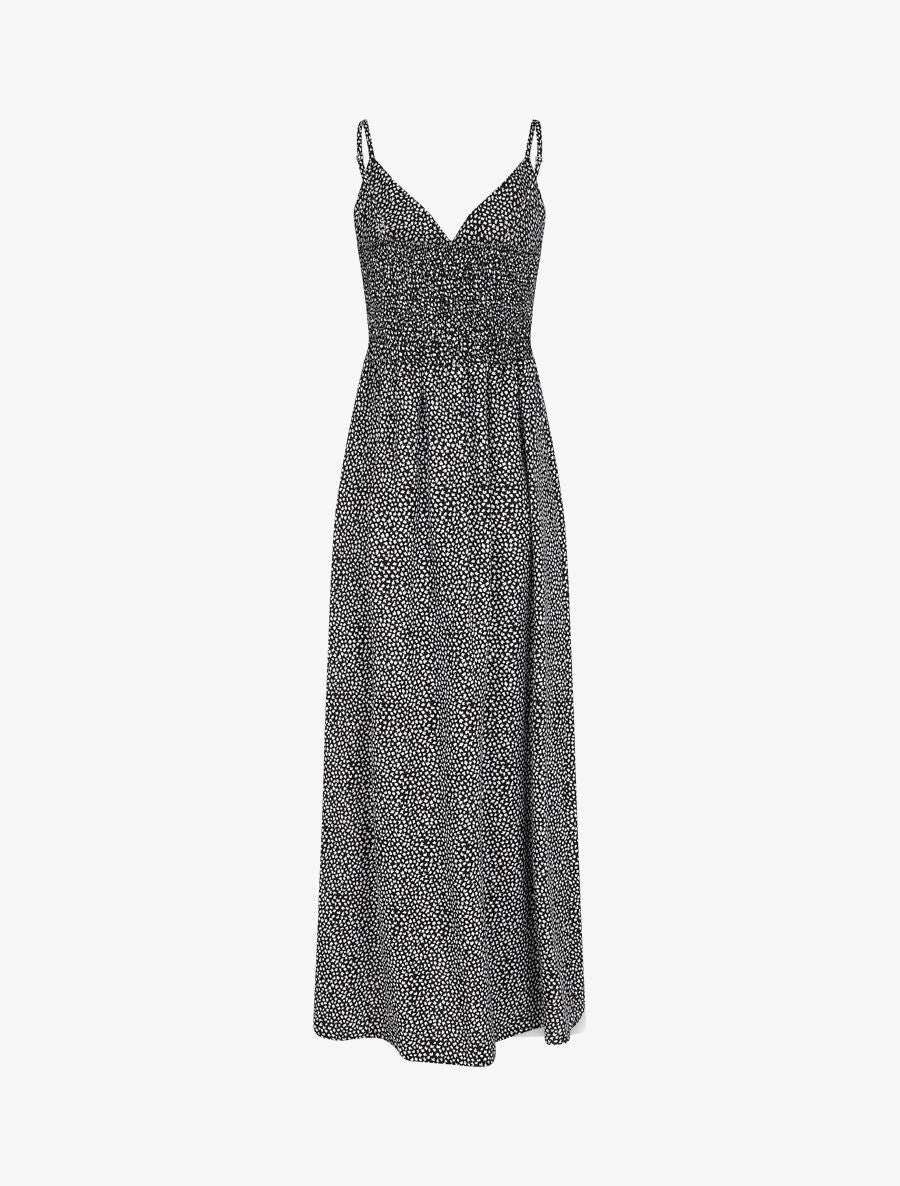 Robe longue à bretelles imprimé tulipe - Noir - 2