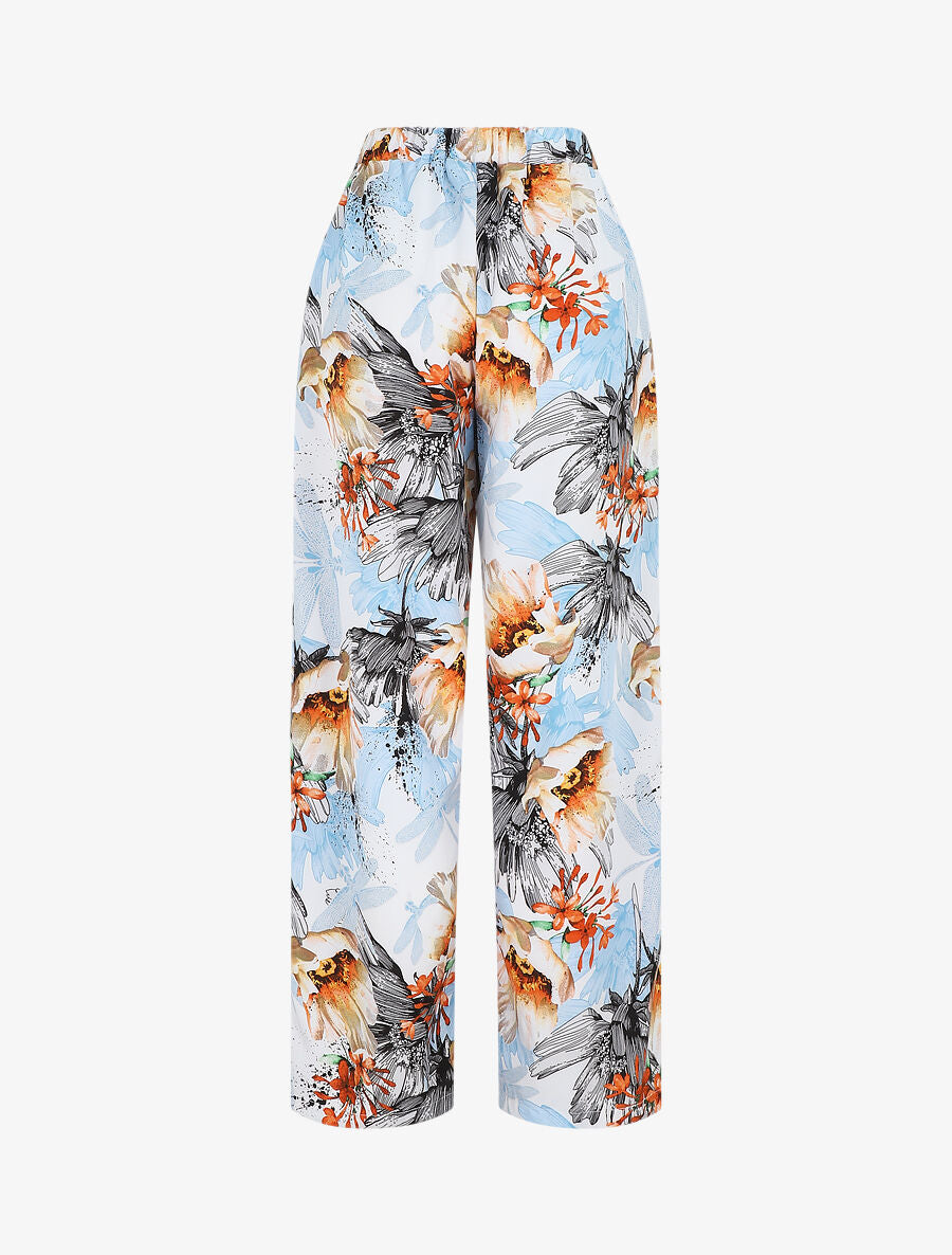 Pantalon ample motif fleurs fantaisies - Bleu pastel - 2