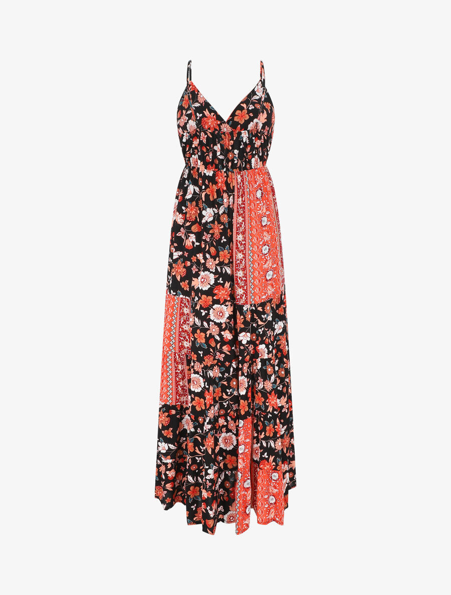 Robe longue imprimé floral style patchwork - Noir - 2