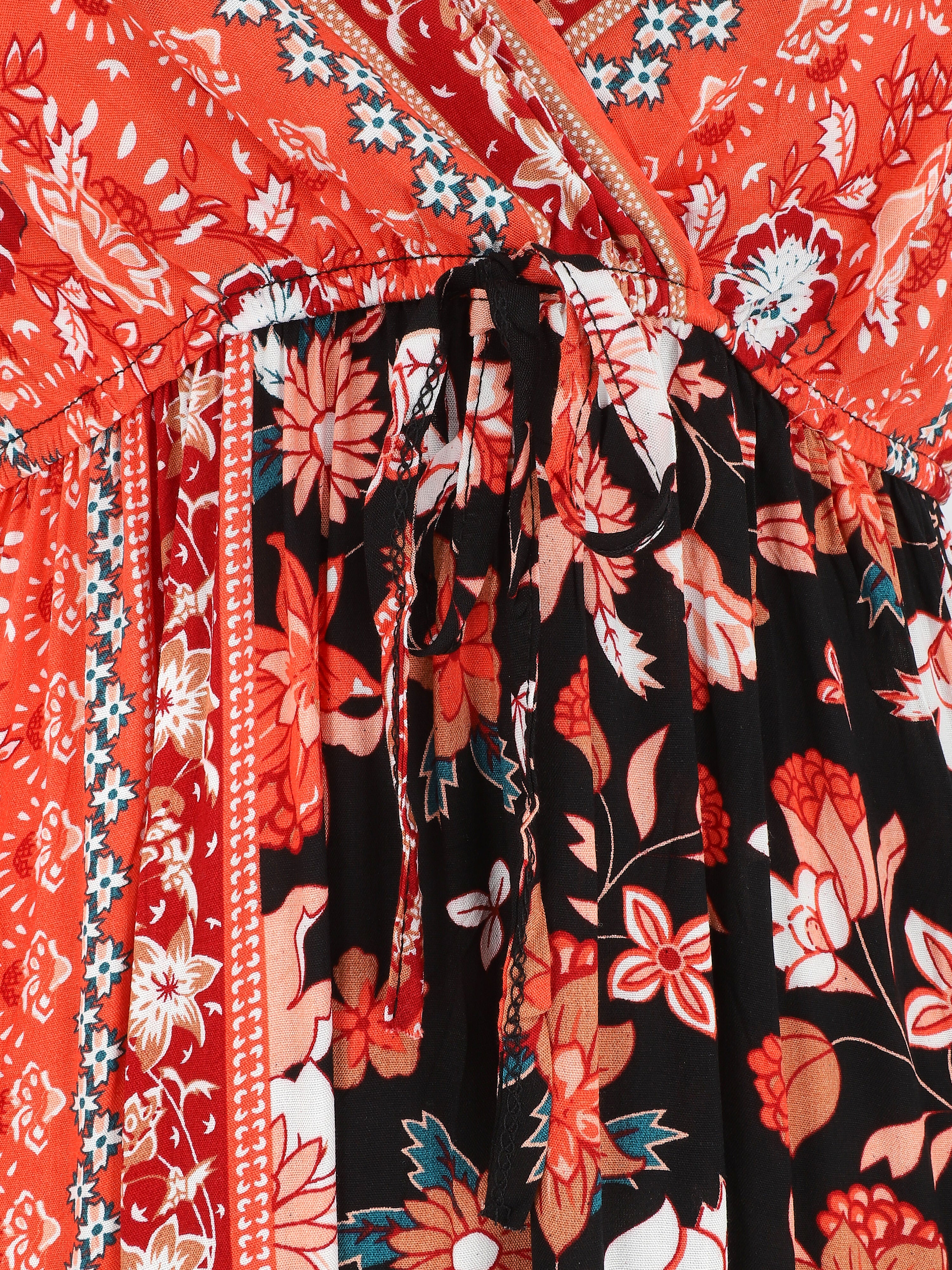 Robe longue imprimé floral style patchwork - Noir - 3
