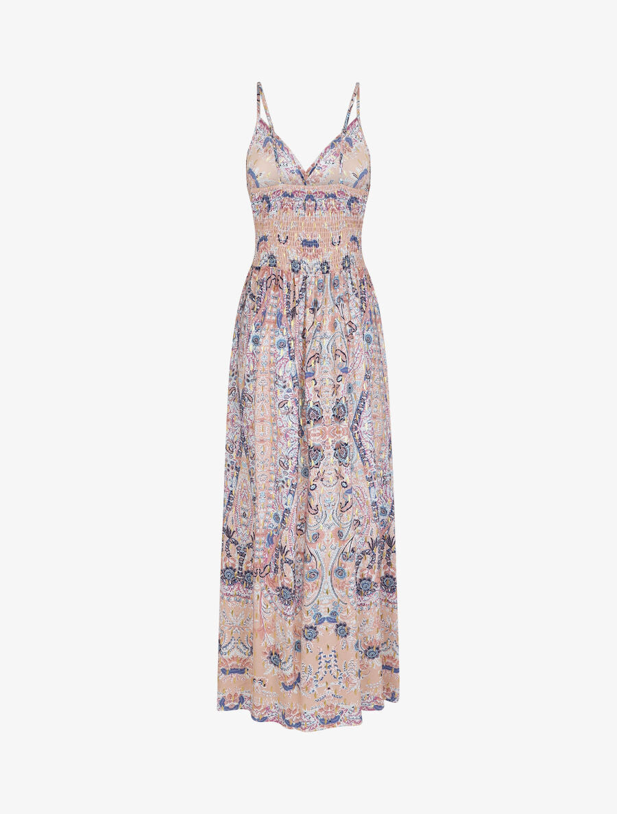 Robe longue fleurie et irisée - Rose - 2