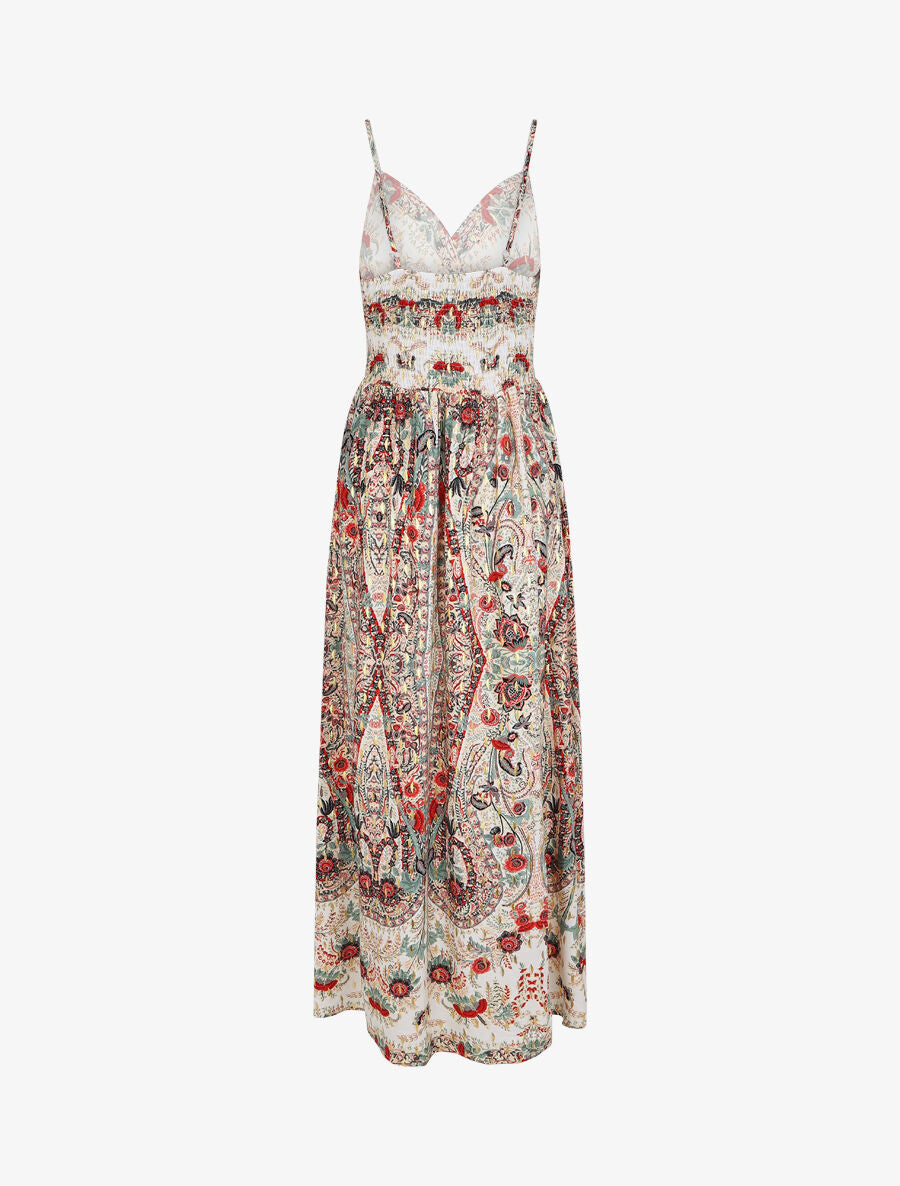 Robe longue fleurie et irisée - Beige - 2