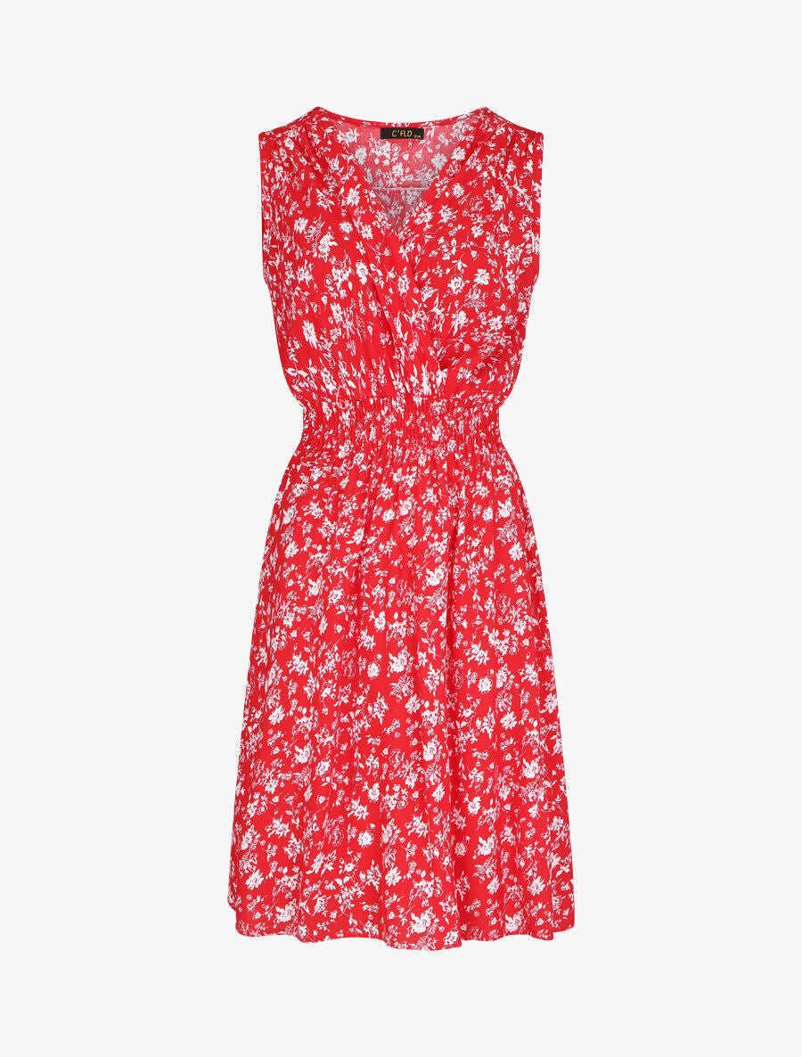 Robe imprimé fleuri à col cache-coeur - Rouge - 1