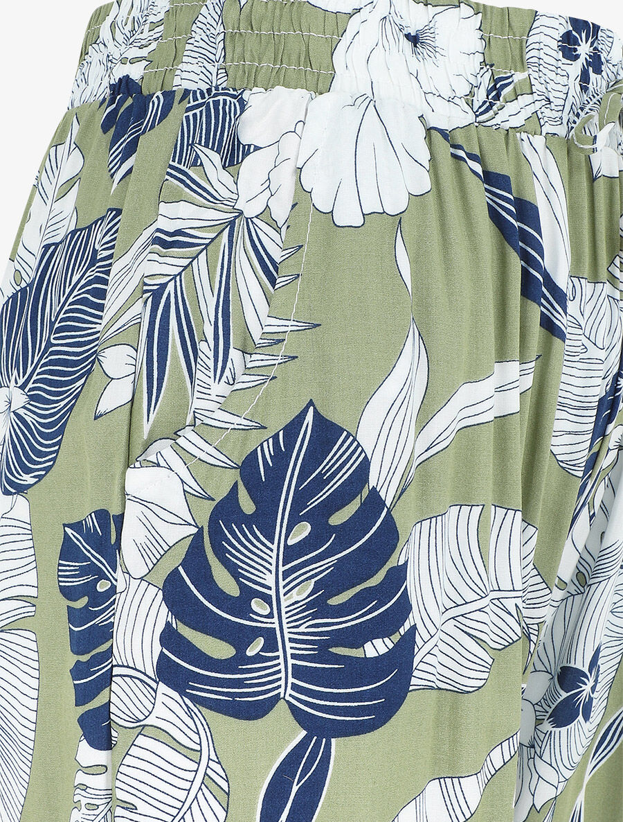 Pantalon imprimé feuilles tropicales à bas élastiqués - Kaki - 3
