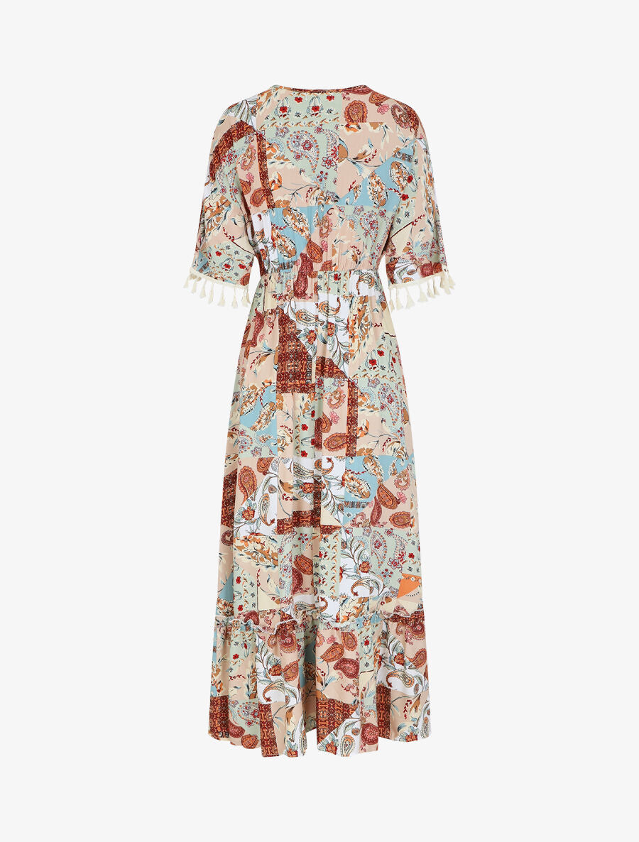 Robe longue droite imprimé cachemire - Beige - 3