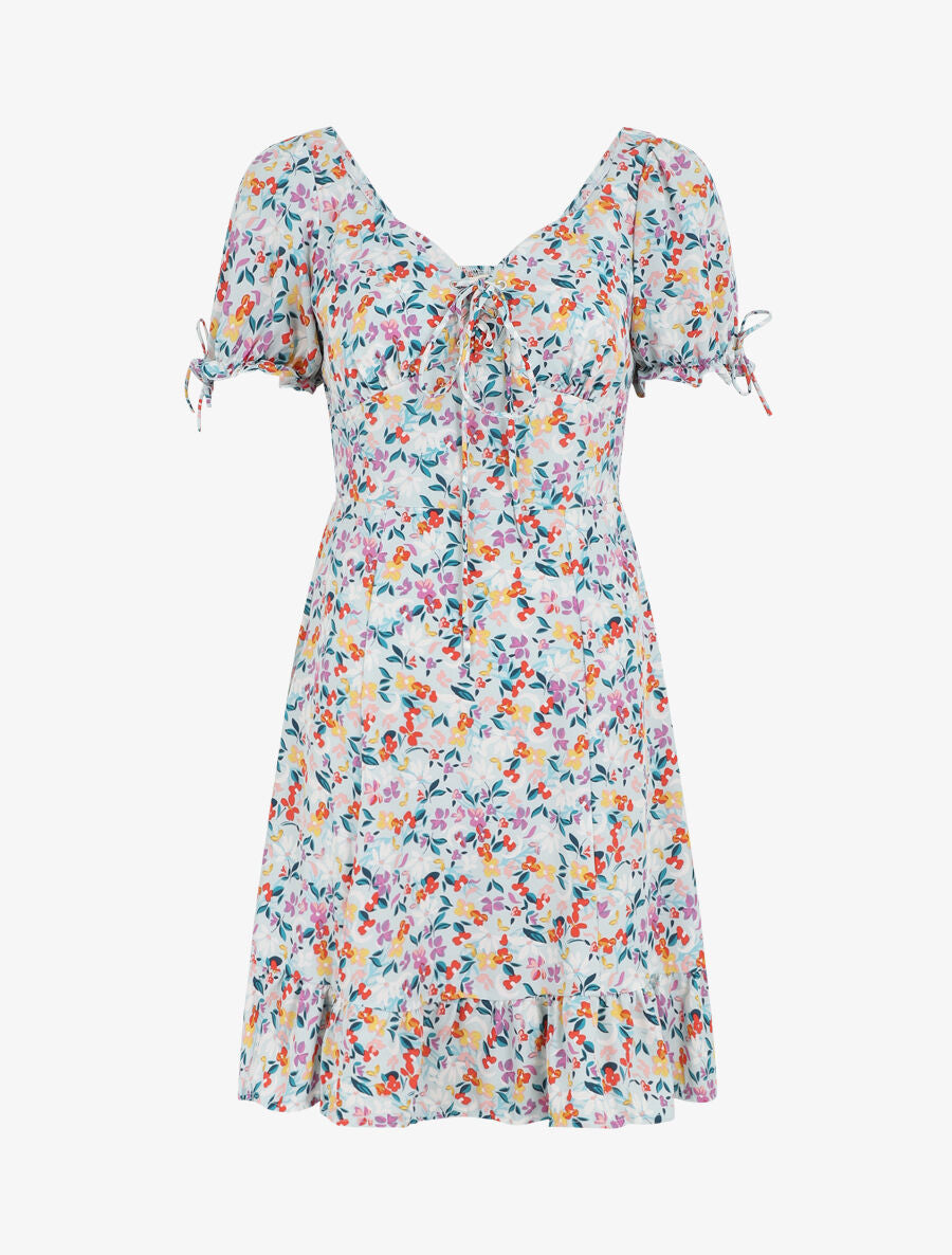 Robe courte imprimé fleuri - Bleu ciel - 5