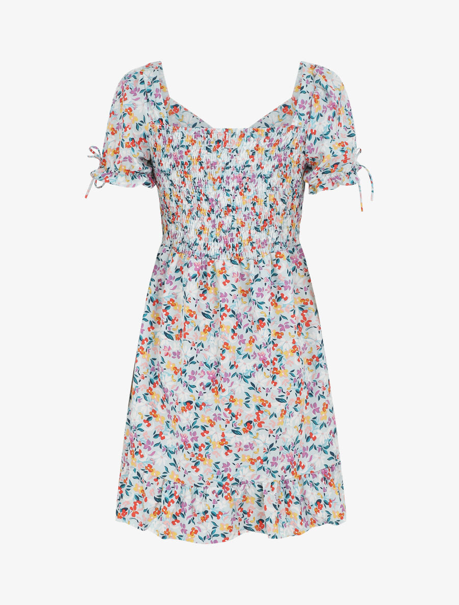 Robe courte imprimé fleuri - Bleu ciel - 2