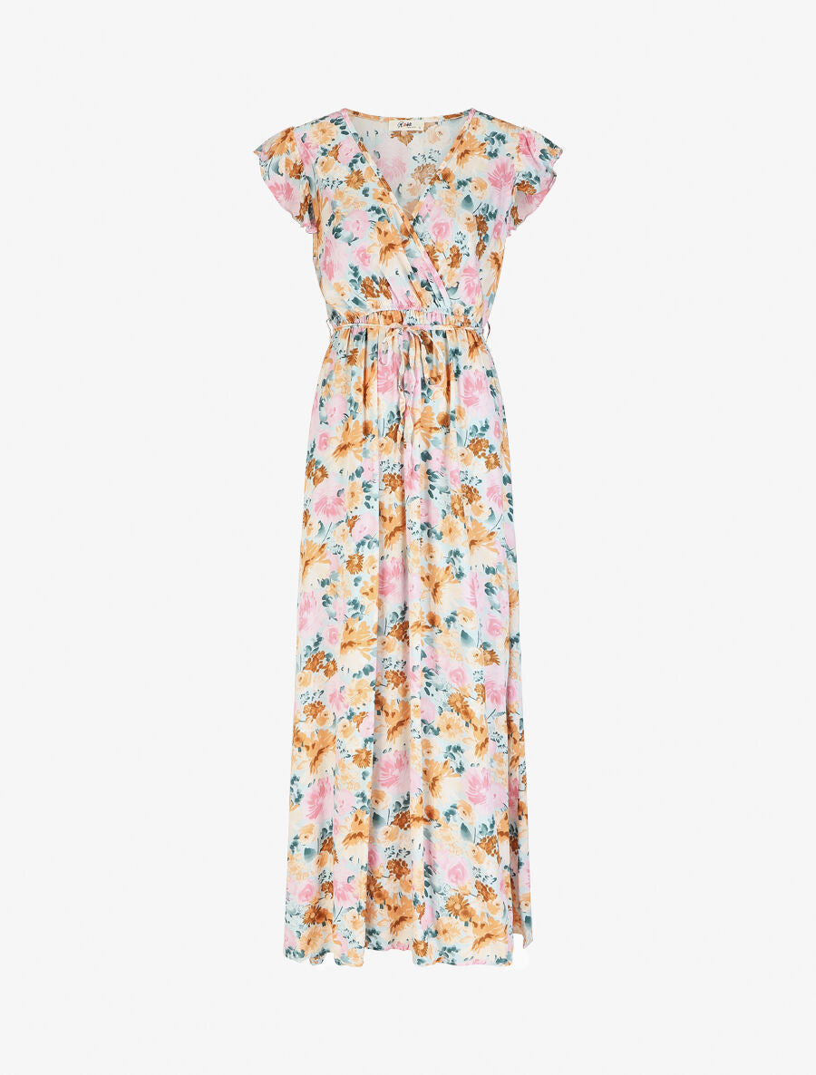 Robe longue évasée à fleurs - Beige - 1
