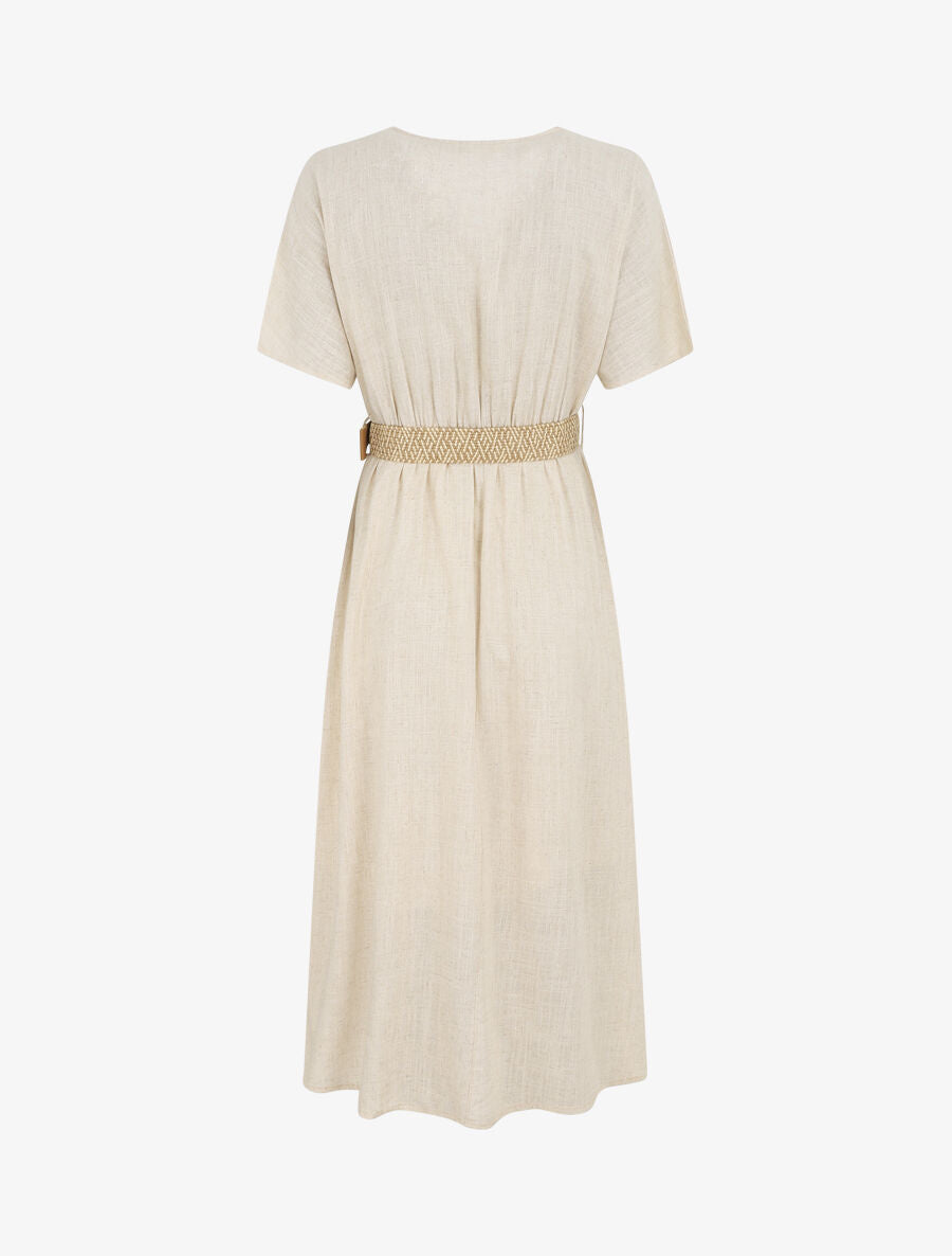 Robe longue uni manches courtes - Beige - 2