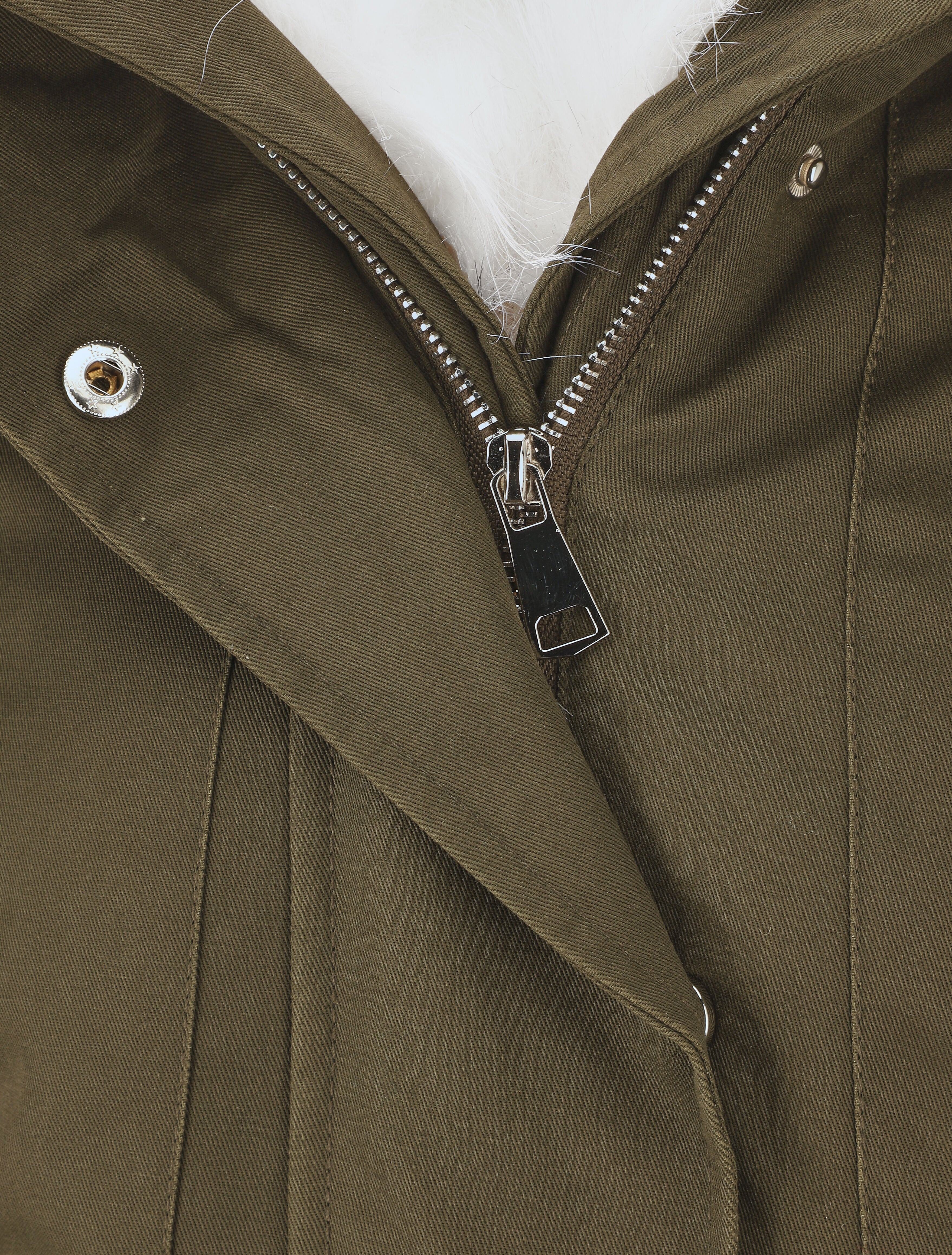 Parka à capuche fourrure synthétique amovible - Kaki/blanc - 3