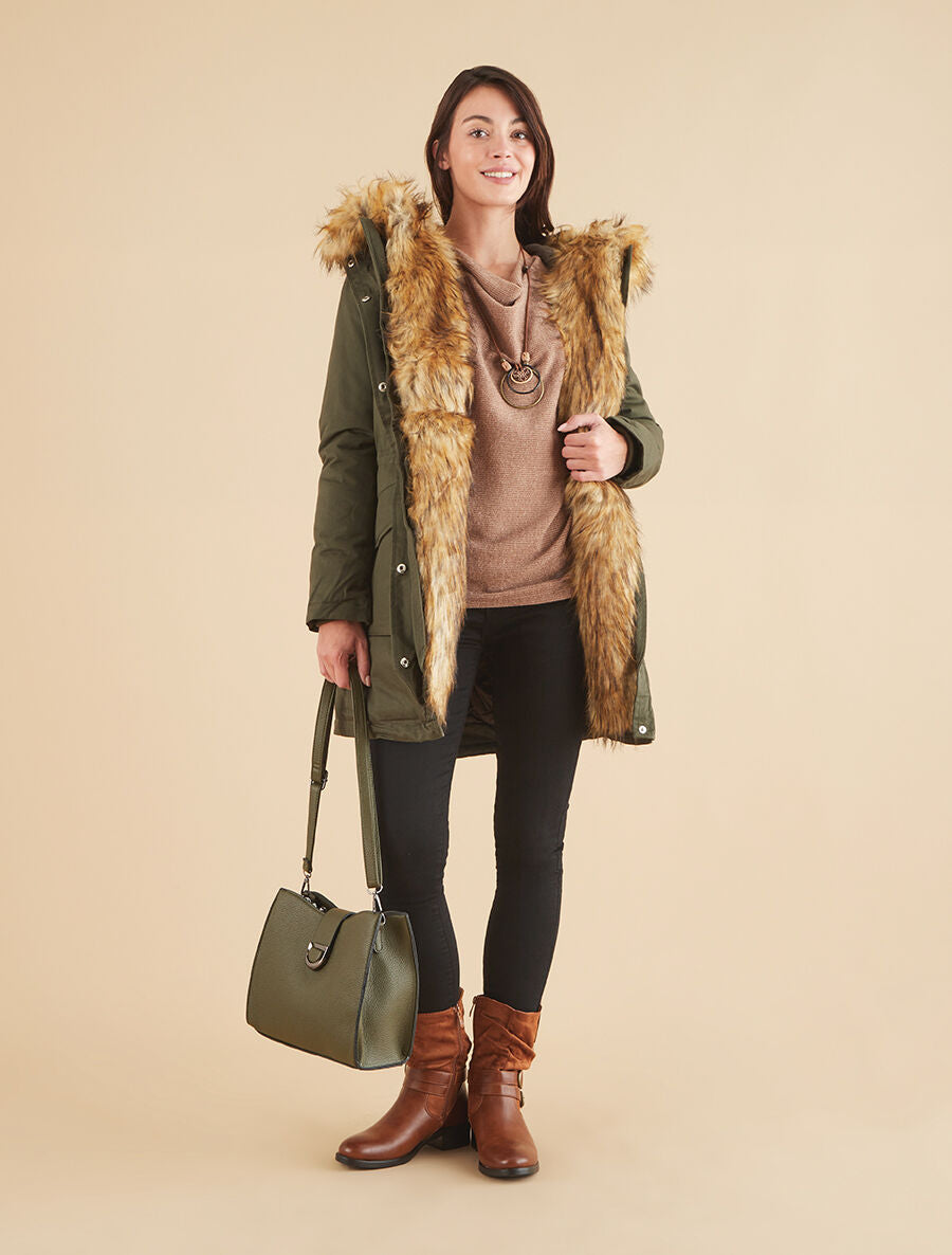 Parka à capuche fourrure synthétique amovible - Kaki/camel - 5