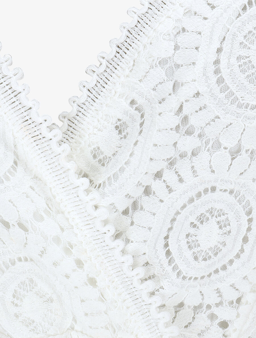 Robe longue à dentelle et volants - Blanc - 3