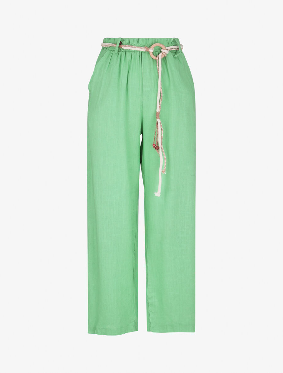Pantalon droit taille haute élastiquée - Vert - 4